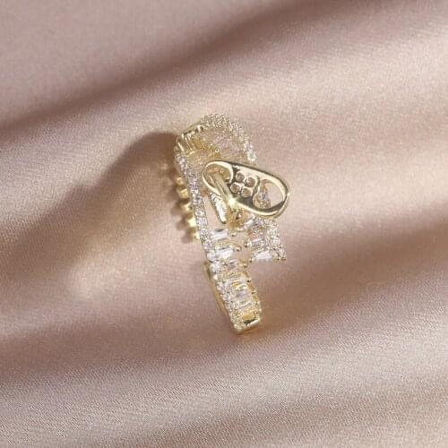 South Koreas new design fashion jewelry 14K real gold plating zircon zircon ring elegant womens opening adjustable ring