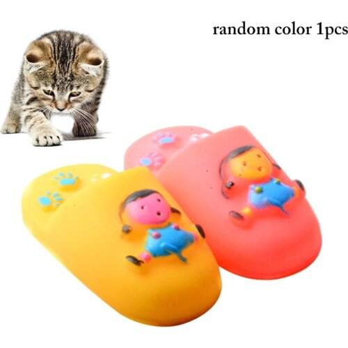 1PC Dog Slipper Toy Bite-Resistant Cat Chew Toy Pet Teeth Cleaning Toy Cartoon Puppy Teething Toy Dog Squeaky Toy Random Color