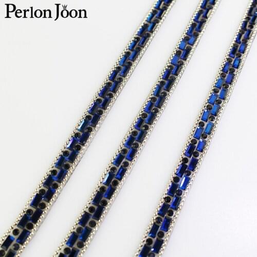 1 yard 0.8cm Royal blue hot fix rhinestone tape glass ribbon crystal rhinestone decoration iron trim shoes clothing accessories