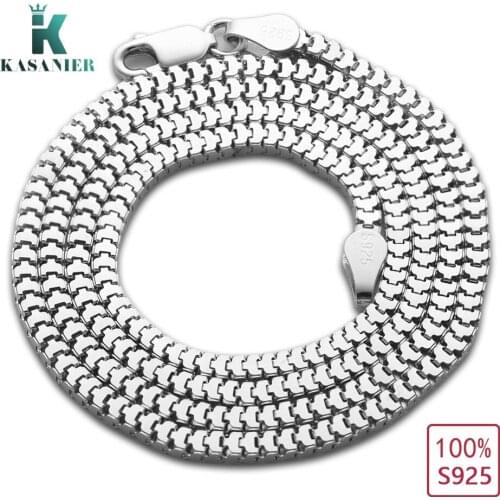 100% 925 Sterling Silver 1.6mm/2.4mm Side Trip Box Necklace For Girls Women Simple Fashion Sweater Silver Accessory KASANIER