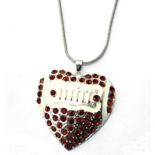 4.4cm Heart Shaped Coffee Rhinestone White Floating Football Pendant Snake Chain Necklace Sports Jewelry