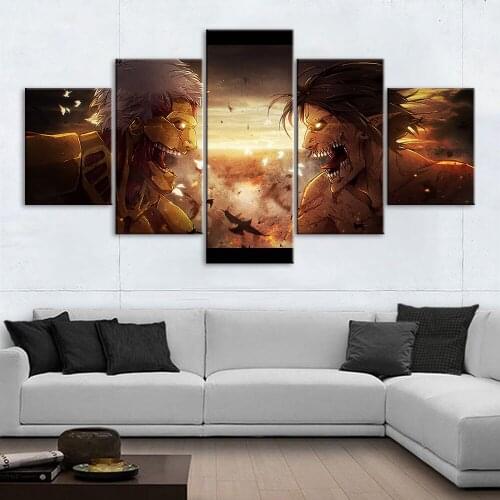 Home Decoration Canvas HD Two Monster Angry Prints Poster Anime 5pcs Painting Living Room Wall Art Modular Picture No Framework