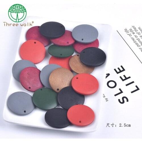 50pcs Color Can Choose Painting Wood Chips Charms Round Wooden Beads For Earrings Jewelry Making DIY Decorative Pendant