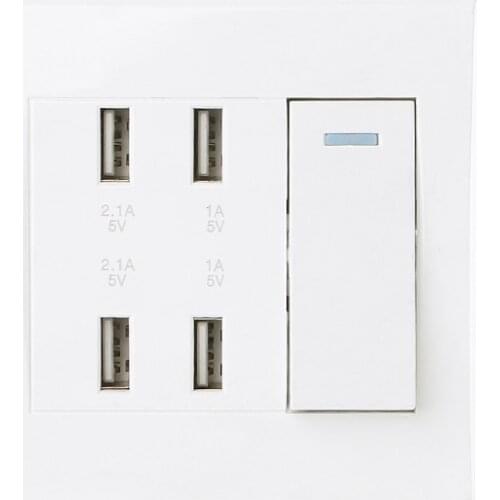 AC 220V 10A Wall Switch Socket 4 USB Port Charger Power Outlet Adapter Panel