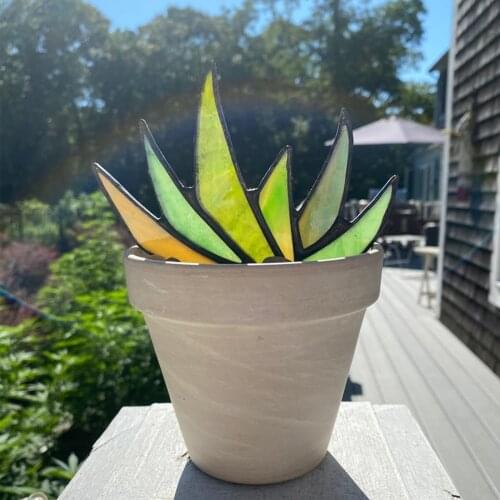 3PC Decoration Ornaments Agave Aloe Potted Vintage Plant Stained Glass Decoration Garden Ornaments Garden Yard Art Figurines
