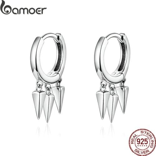 Bamoer Punk Earrings for Women and Men 925 Sterling Silver Unique Design Stylish Unisex Jewelry Pendientes SCE779