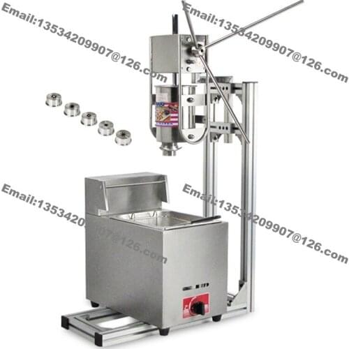 Free Shipping 5-Nozzle Heavy Duty 3L Vertical Manual Spanish Churro Machine Maker w/ 6L Gas Deep Fryer