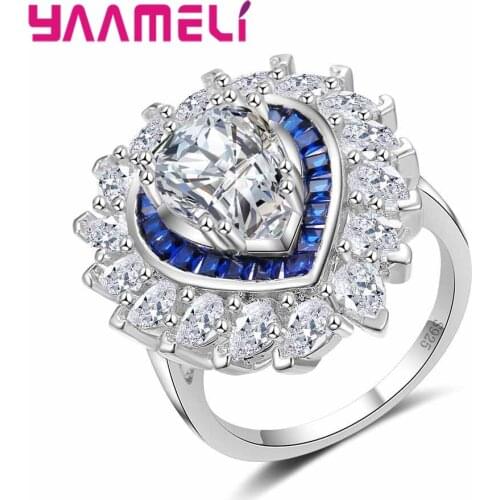 Big White/Blue Crystal Ring Mystic Shape Paved Full Zircon Stone 925 Sterling Silver Anniversary Jewelry For Noble Women