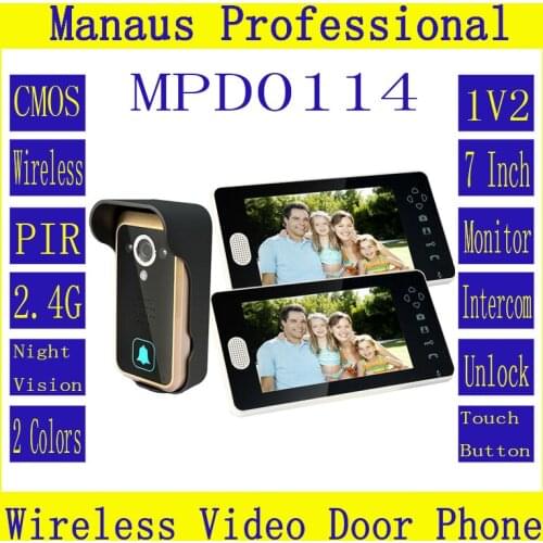 D114b Smart Home 1V2 Wireless Intercom,One to Two Video Door Phone 2.4G Digital PIR Detection Video Door Peephole Camera