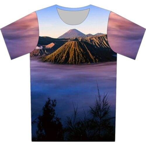 Joyonly Harajuku Style Lake Volcano Tree Printed Children Funny T-shirt 2018 Summer Boys/Girls Cool T shirts Casual Tops 4-20Y