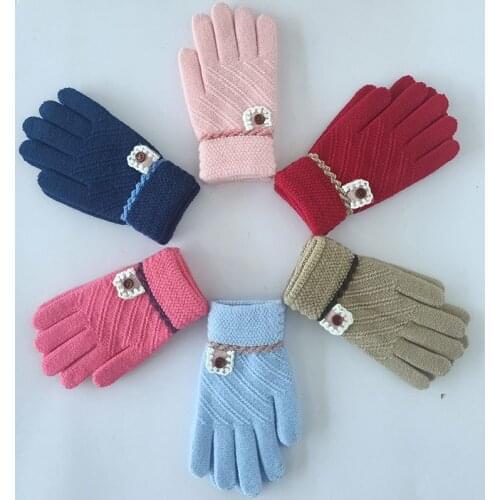 Kids Winter Warm Gloves Full Finger Thick Mittens Knitted Gloves With Bow Gloves For Children