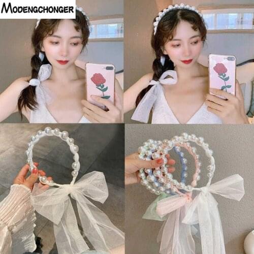 High Quality Retro Palace Style Lace Pearl Tie Bow Hair Band Streamer Headband Fairy Hairband Hairpin Headwear Hair Accessories