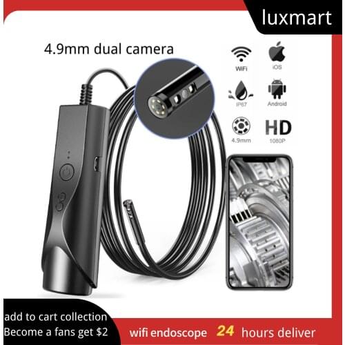 8mm WIFI Dual Lens Endoscope Camera Flexible Surveillance Borescope for Pipeline Car Engine Inspection Support IOS Android Phone