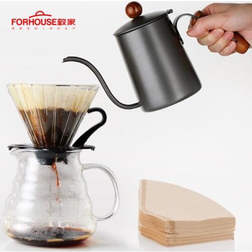 Drip Kettle Coffee Tea Pot Gooseneck Kettle High-Temperature Resistant Glass Coffee Maker Espresso Coffee Machine Filter Set