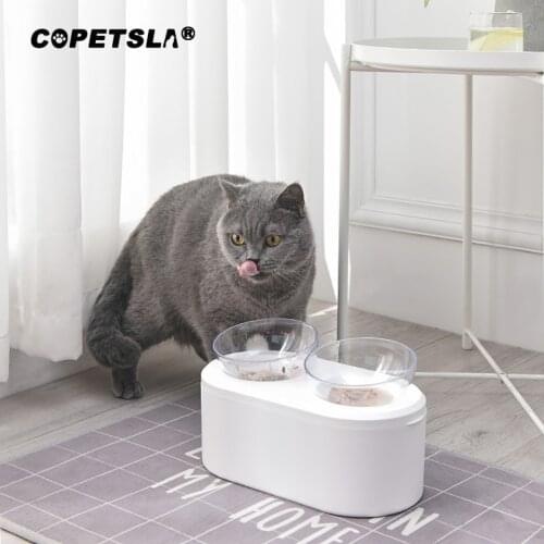 Copetsla White Cat Dog Raised Feeder With Airtight Storage Pet Detachable Food Water Bowl With Elevated Stand Double bowl
