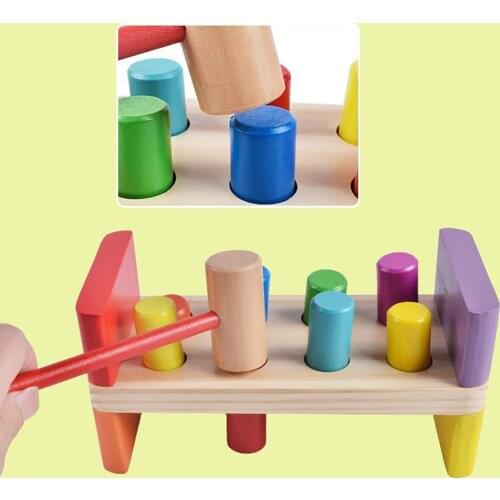 Pounding Bench Colorful Wooden Kids Preschool Baby Striking Toy with Hammer