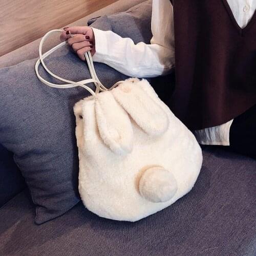 Cute Plush Bag Female 2021 Autumn New Crossbody Bag for Women Shoulder Messenger Plush Bag Portable Bucket Solid Color Casual
