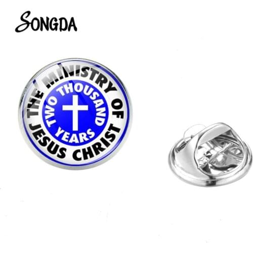 The Ministry Of Jesus Christ Brooch Two Thousand Years Cross Prined Glass Picture Stainless Steel Christian Gift Coat Pin