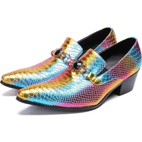 Mens Genuine Leather Pointed Toe Colorful Black Onyx Snake Skin Prints Loafers Oxford Shoes For Wedding Dress Party Shoes
