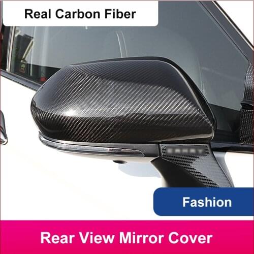 QHCP Car Rear View Mirror Cover Real Carbon Fiber Customized Gear Knob Head Speed Shifter Head For Toyota Camry Avalon 2018 2019