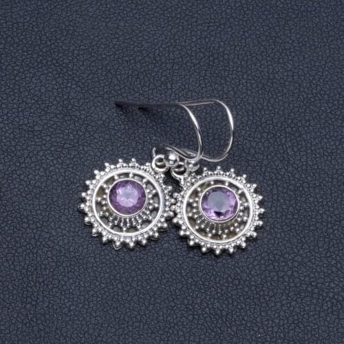 Natural Amethyst Boho 925 Sterling Silver Drop Earrings 1" R1391