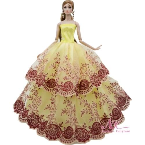 NK 1 Pcs Doll Princess Half-Pack Lace Wedding Dress Noble Evening Dress For Barbie Accessories Doll Fashion Design Best Gift 4X