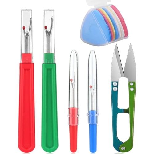 Nonvor 6Pcs Fabric Sewing Supplies Kit Colorful Triangle Tailor Chalk Large and Small Seam Ripper Yarn Scissors