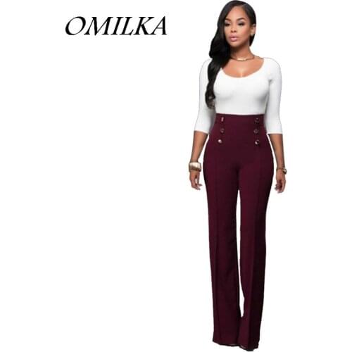 New 2016 Hot Autumn Winter Women High Waist Wide Leg Pant Sexy Black Wine Red White Elastic Pencil Pantalon Femme Trousers S-XL