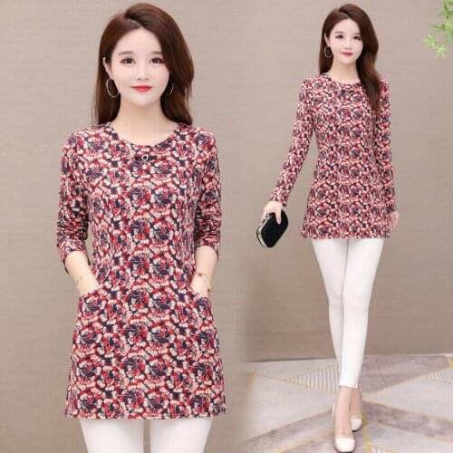 New Arrival Spring 2021 Korean Fashion Clothing Women Office Lady Plus Size L-5xl Beading Bow Floral Printing Long Blouse 131