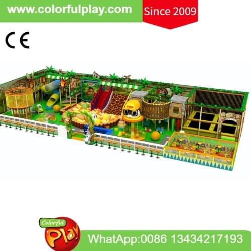 Indoor jungle theme playground equipment with spiral tunnel slide trampoline park toddlers play area sand pit for shopping mall