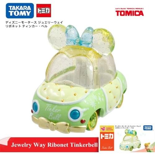 Original Tomy Mini Disney Jewelry Way Ribonet Tinkerbell Diecast Metal Model Car For Boy Toy Collection Children Gift 595564