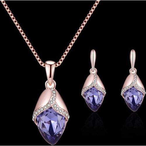 Marquise Shape Rhinestone Pendant Necklace Ear Stud Earrings Women Jewelry Set fashion