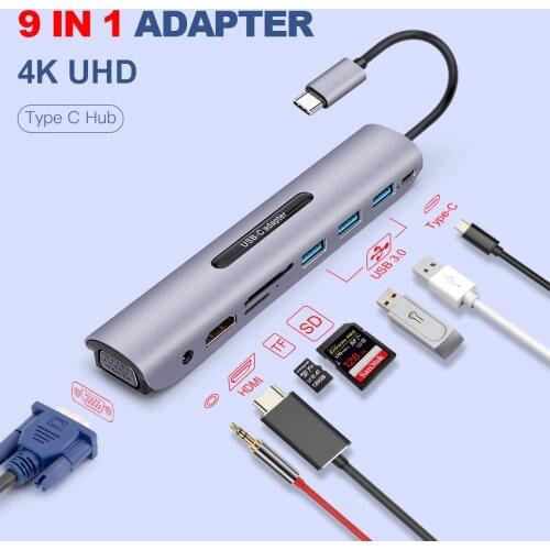 Type C Adapter HDMI Hub 4K USB C 3.1 to VGA 60HZ Converter ,for Macbook Huawei with USB C PD Charging SD Slot usb c Adapter