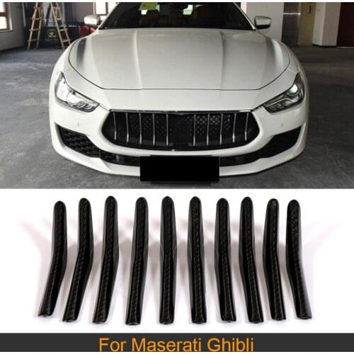 For Maserati Ghibli 2018 Base Sedan 4-Door Carbon Fiber Grille Trim 10pcs/Set Front Bumper Grill Strips
