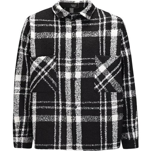 Harajuku Lapel Color Block Plaid Shirts Men and Women Oversize Streetwear Checkered Shirt Long Sleeve Baggy Thick Lattice Shirts