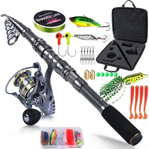 Sougayilang Fishing Rod Combos 1.8-2.4 Spinning Fishing Rod Reels Fishing Carrier Bag Lure Line Sets for Travel Fishing