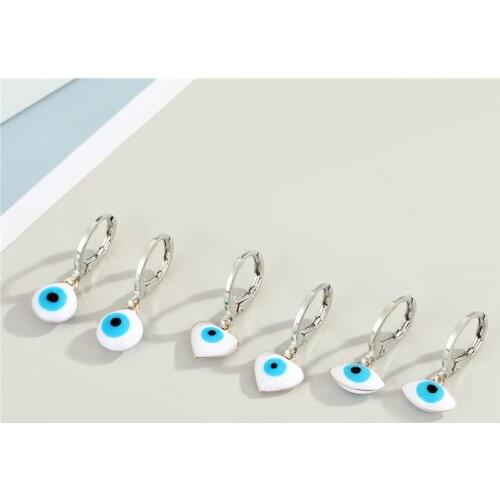 1Pair Lucky Turkish Eye Heart Round Hoop Earrings For Women Vintage Trendy White Evil Eye Circle Small Ear Stud Jewelry E749-3
