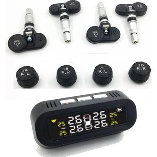 New USB+Solar Car TPMS Auto Hidden Tire Pressure Monitor LCD Digital Display Tyre Security Alarm Systems with 4 Sensor