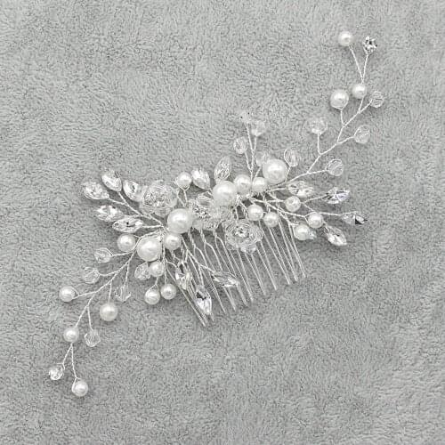 Crystal Pearl Tiaras Barrettes Hair Clips Hair Combs for Wedding Bride Women Hairpins Bridal Headpiece Hair Jewelry Accessories