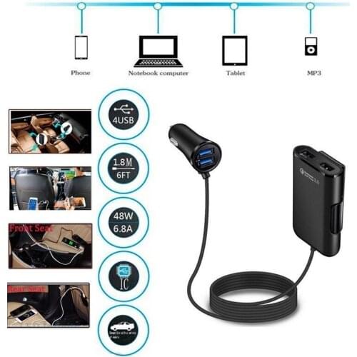 Long-line Multi-port QC 3.0 Rear Seat Car Charger Multi-USB Car Rear Seat Fast Charging Car Lighter Slot