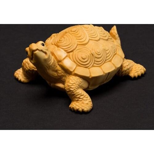 XS101-8 CM Hand Carved Boxwood Carving Animal Lucky Statue Home Decor -Money Turtle Chinese Folk Craf