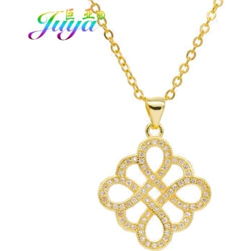 Juya Fashion Jewelry Necklace Supplies Micro Pave Zircon Chinese Knot Pendant Necklace For Women Handmade Chains Necklace
