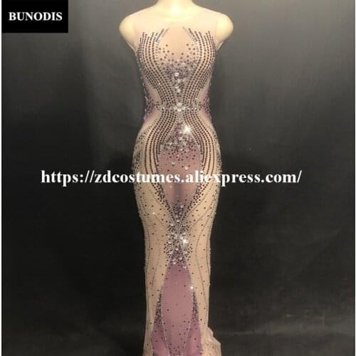 ZD285 Women Sexy Net Yarn Long Skirt Full Of 6000pcs Color Glass Sparkling Crystal Nightclub Birthday Party Fashion Star Costume