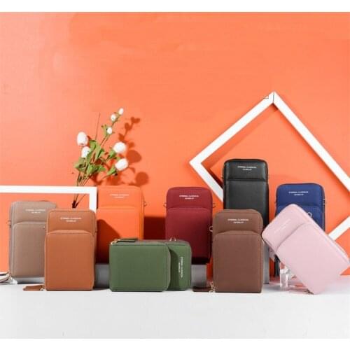 Mobile phone bag Zipper Purse Womens Demeanour Bag Single shoulder Messenger Three layer Solid Color