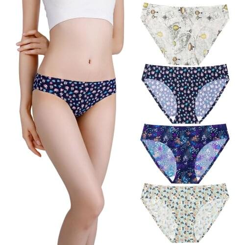 Women Seamless Low-Waist Seamless Briefs Underwear Women Perforated Printed Panties Lingerie YKUI1