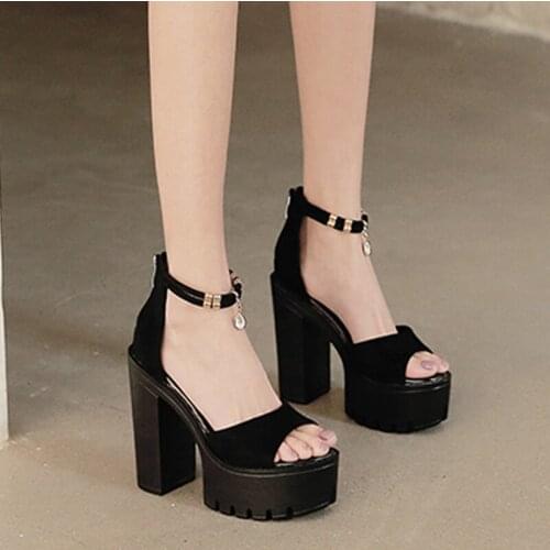 2021 New Arrival Summer shoes Women Platform Sandals Thick Bottom Ankle Strap Sandals High Heels Open Toe Black Gothic Shoes