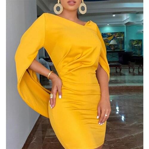 Dress Women Cloak Sleeve Dress Party Dress Ruched Long Sleeve Slim Fit Club Bodycon Mini Dress