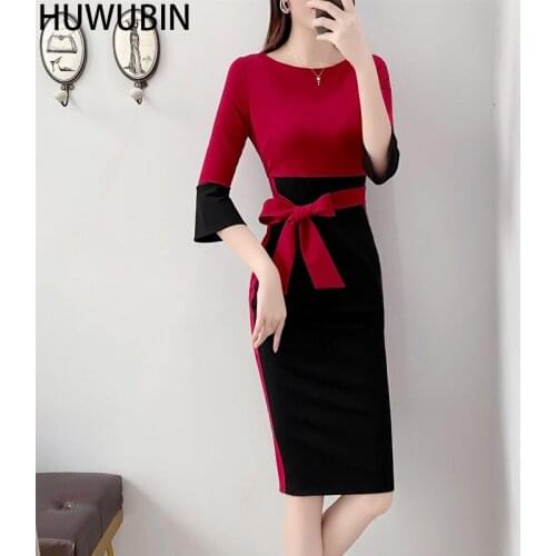 Spring New Womens Slim Collect Waist Pack Buttocks Show Thin Temperament Retro Round Neck Knitted High Waist Mid Dress