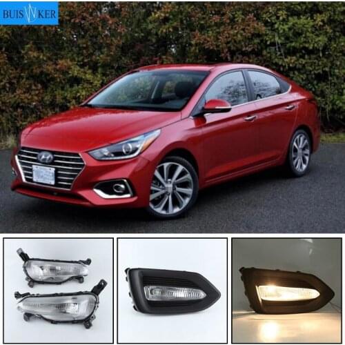 1 Pair Car DRL Lamp Waterproof LED Daytime Running Light Fog lamp cover For Hyundai Solaris Accent 2017 2018 2019