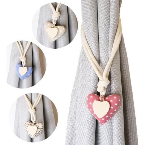 1PC Magnetic Curtain Tiebacks Lovely Heart Shape Natural Cotton Linen Rope Window Curtain Buckle Kids Room Drapes Holder Decor